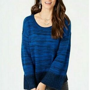 NWT Style & Co. Marled Blue and Black Bell Sleeve Sweater Women's Size XL
